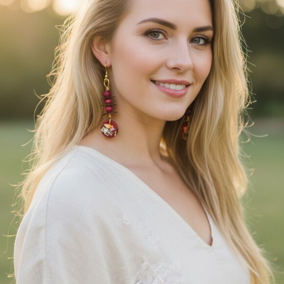 Vibrant Mosaic INspired Disc Earrings - Picture 1 of 3